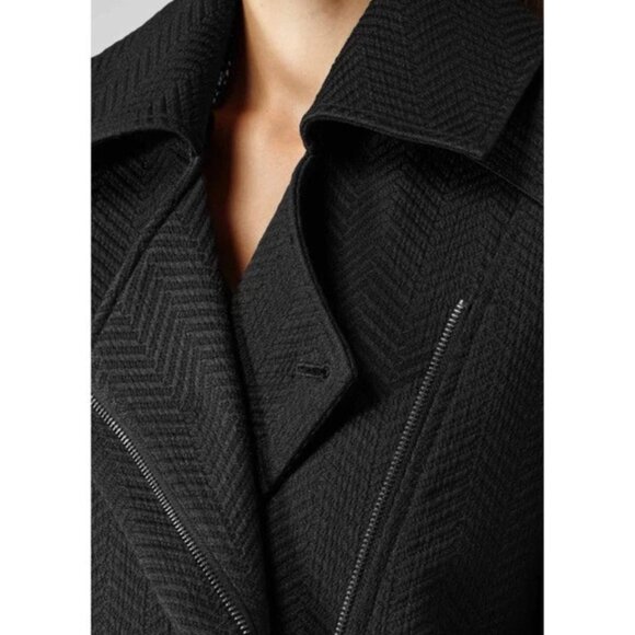 $318 Reiss Black Textured Asymmetric Zip Lyndon Jacket size 6 - Picture 2 of 13